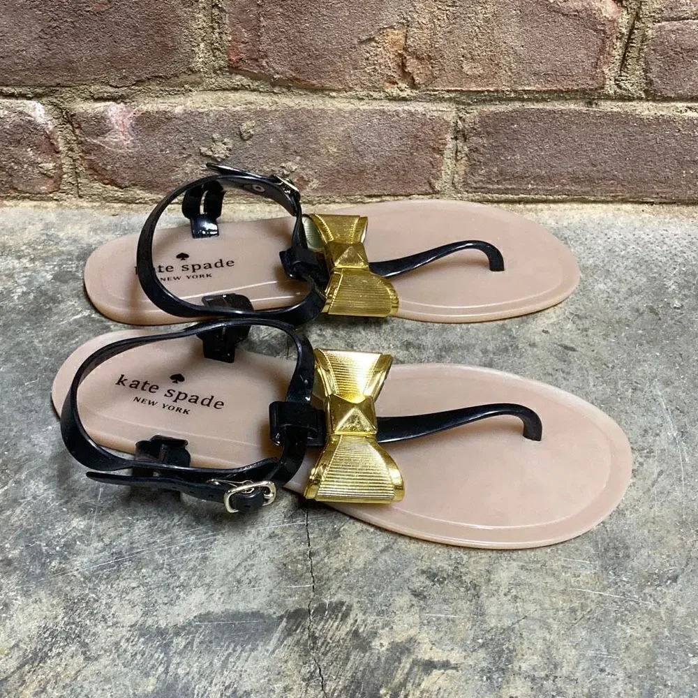 Kate Spade New York Black Rubber T-Strap Thong Sandal Size 9 New